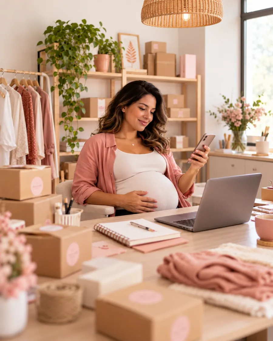 Gestante desempregada usa o notebook em casa para verificar o direito ao salário-maternidade